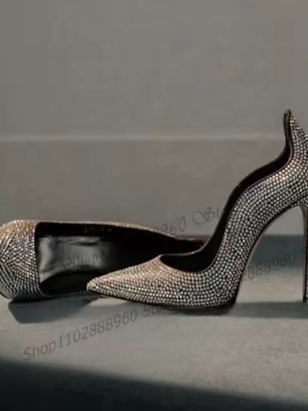 Sparkling Rhinestone Pointed-Toe Stiletto Pumps - Silver